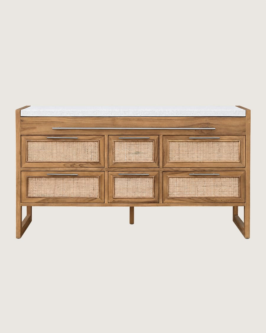 Sahara - Mueble de baño en teca y terrazo beige, 145 cm