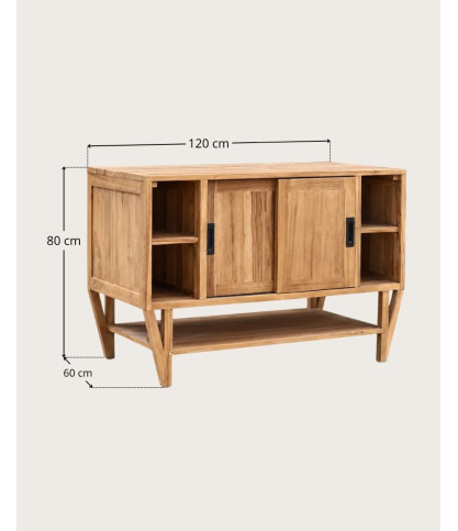 Teresina - Credenza contenitore in teak, 120 cm