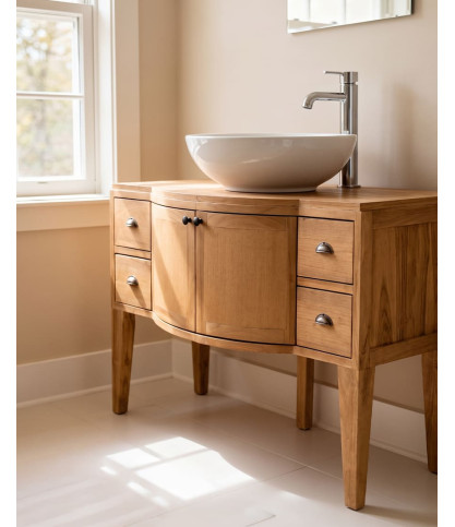 Dikana - Meuble de salle de bain en teck avec rangement, 120 cm