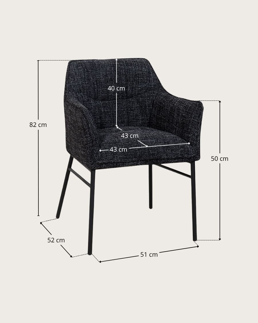 Chacha - Set di 2 sedie in tessuto nero con gambe in metallo
