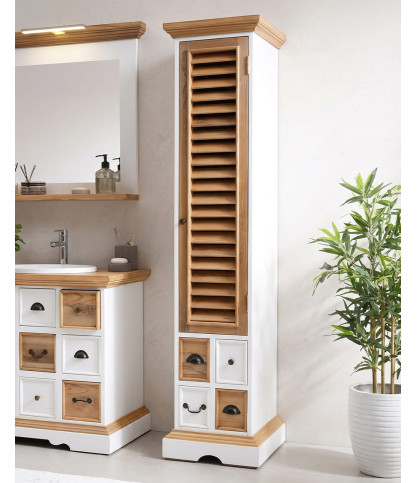 Columna de baño Inda - Madera maciza blanca y natural