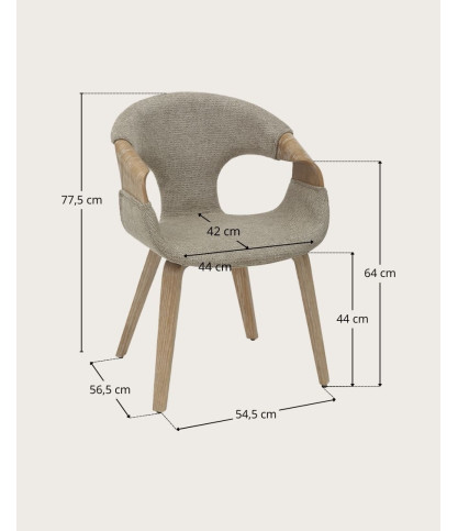 Gazy - Silla en tela color topo y madera blanqueada