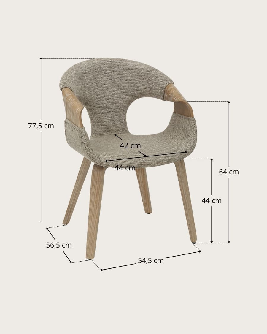 Gazy - Silla en tela color topo y madera blanqueada