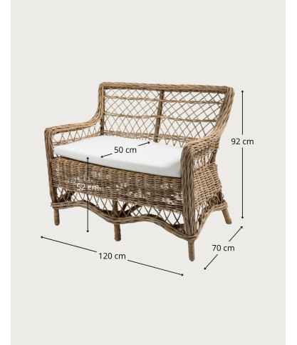 Asana - Conjunto de muebles de jardín de ratán con 1 banco y 2 sillones.