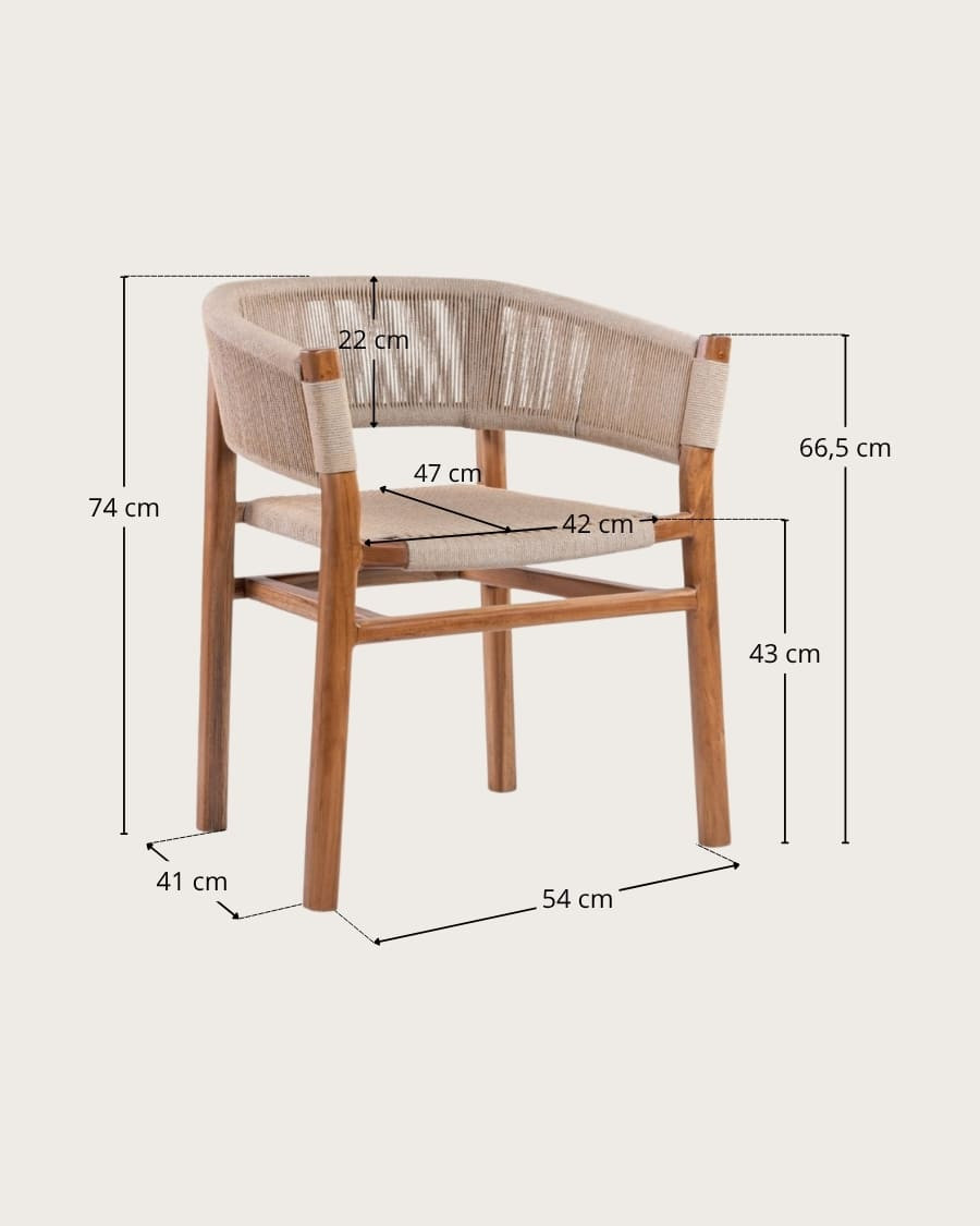 Kanoa - Chair in solid teak and beige rope
