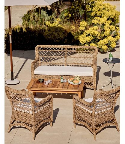 Asana - Rattan garden furniture set with 1 bench and 2 armchairs