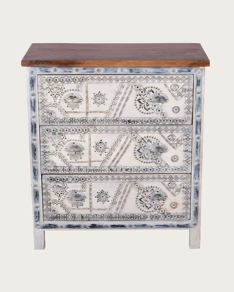 Blossom - Cómoda de madera maciza tallada, 85 cm
