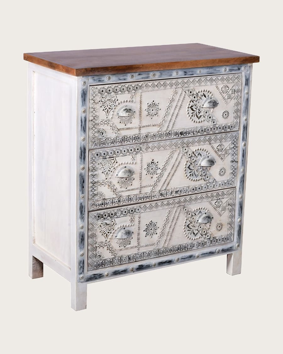 Blossom - Cómoda de madera maciza tallada, 85 cm