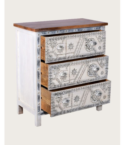 Blossom - Cómoda de madera maciza tallada, 85 cm