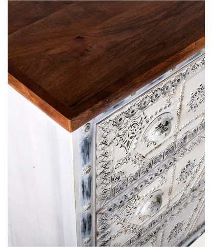 Blossom - Cassettiera in legno massello intagliato, 85 cm