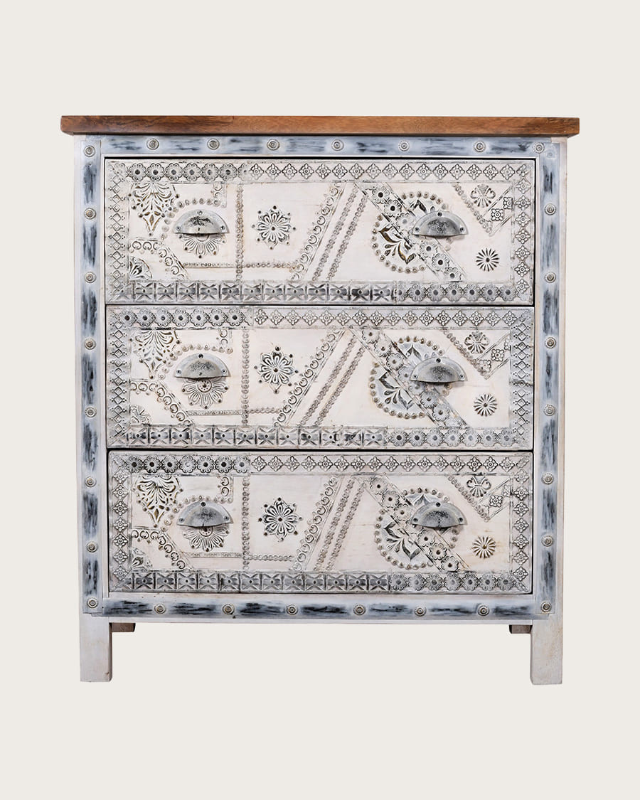 Blossom - Cómoda de madera maciza tallada, 85 cm