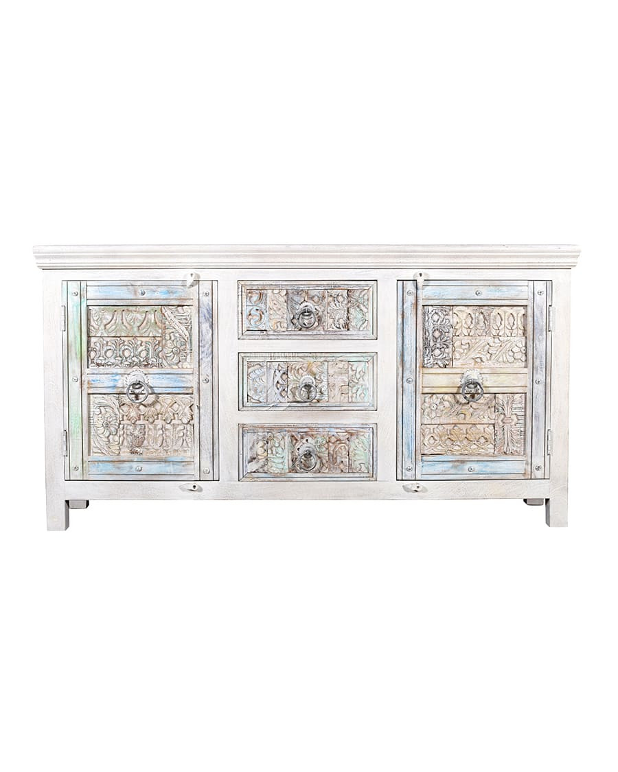 Viva - Aparador blanco de 2 puertas de madera maciza, 170 cm