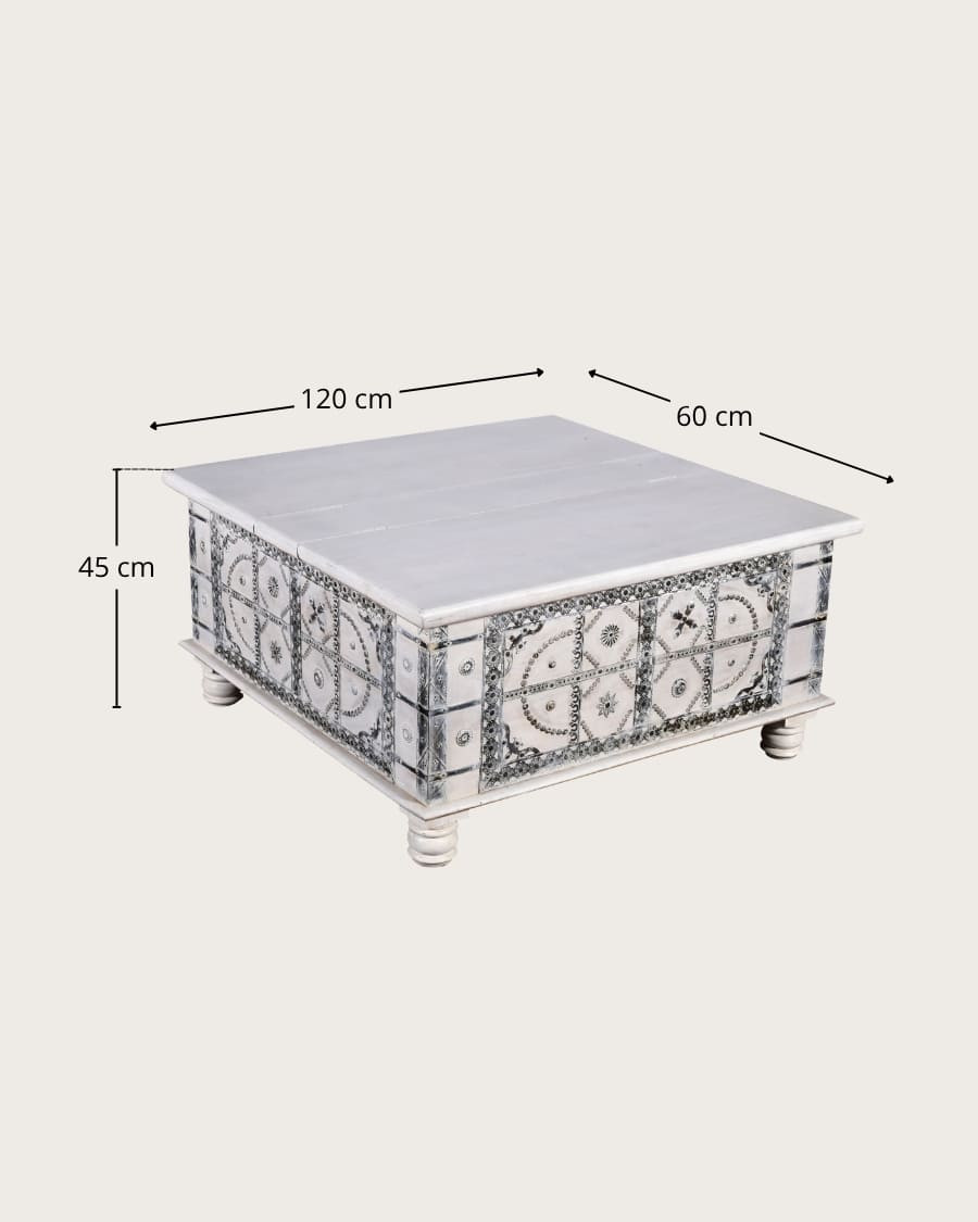 Bharata - Table basse coffre en bois massif de manguier sculpté