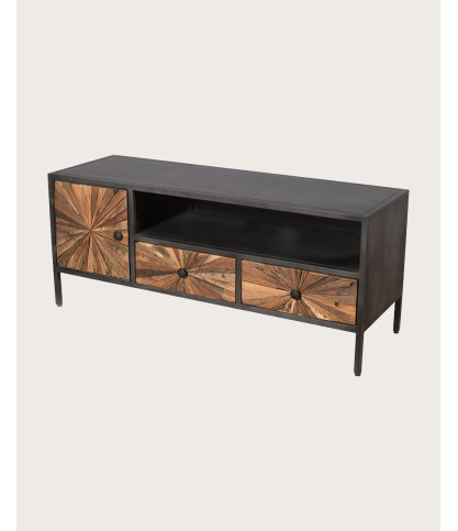 Mandala - Mueble para TV de madera maciza de mango y metal.