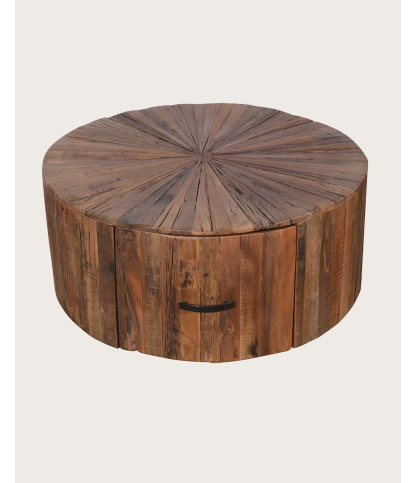 Mandala - Round coffee table in solid mango wood with drawer
