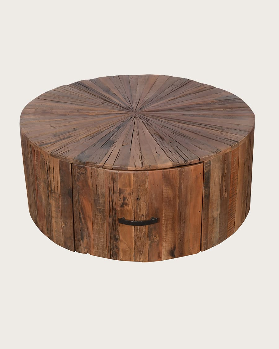 Mandala - Round coffee table in solid mango wood with drawer