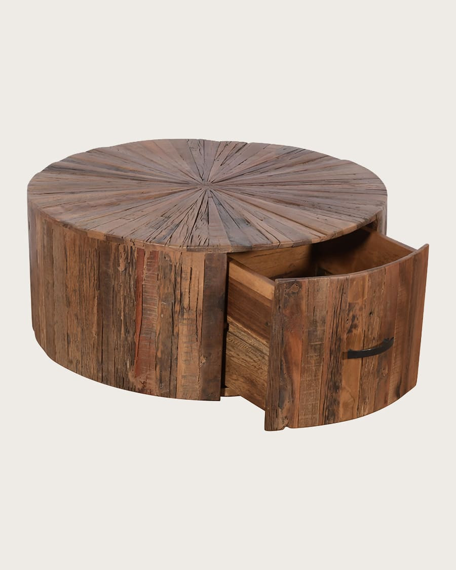 Mandala - Round coffee table in solid mango wood with drawer