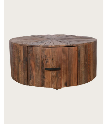 Mandala - Ronde salontafel van massief mangohout met lade