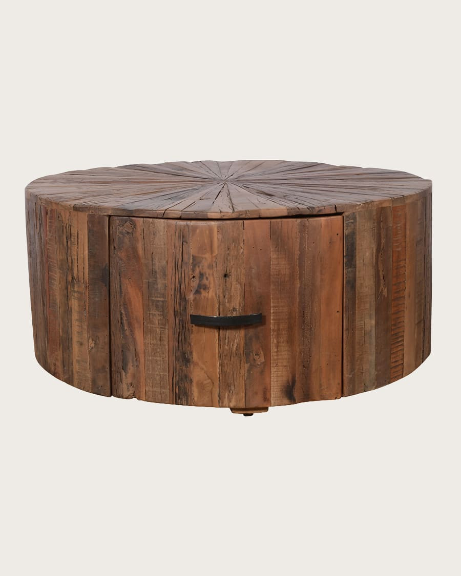 Mandala - Ronde salontafel van massief mangohout met lade