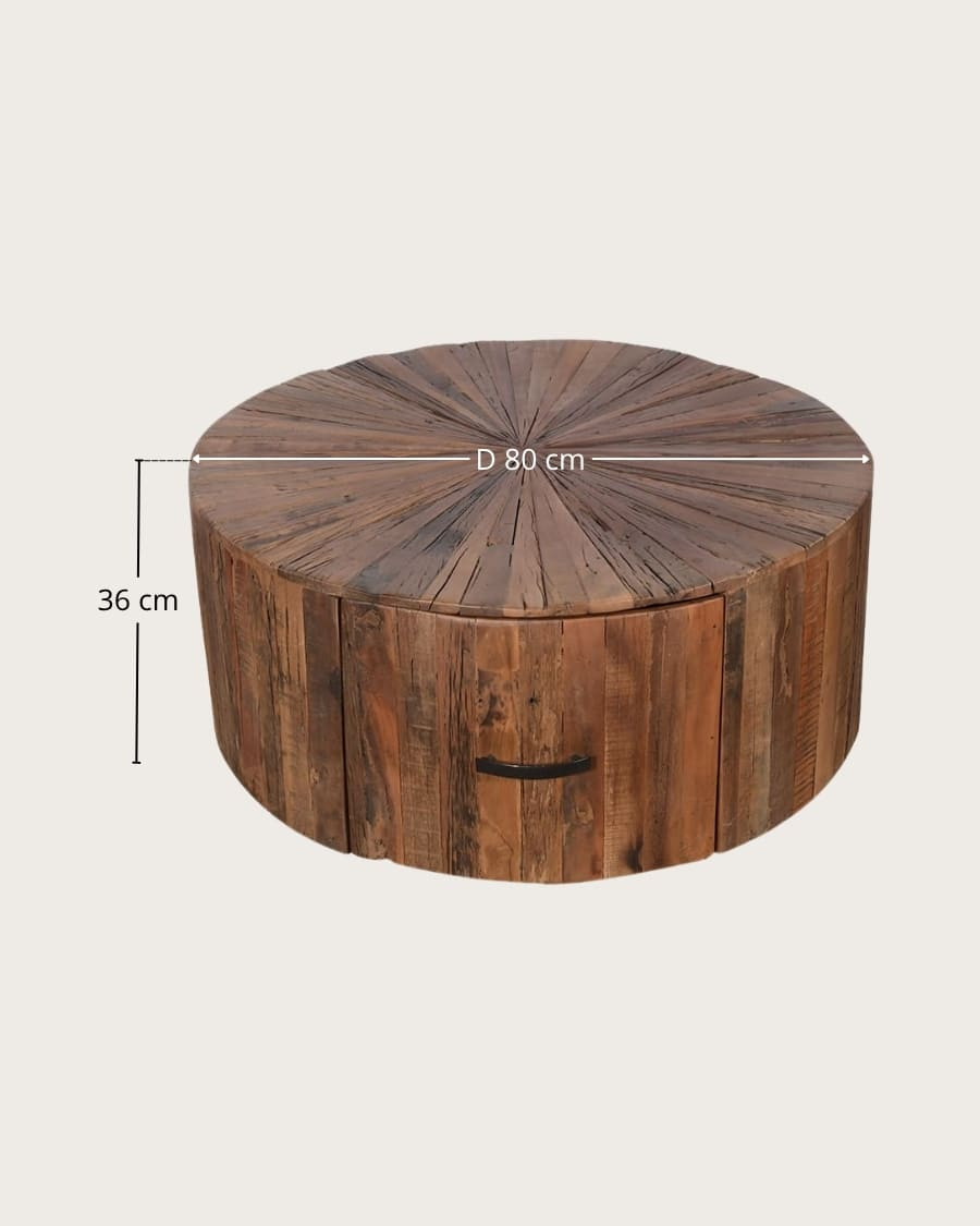 Mandala - Ronde salontafel van massief mangohout met lade
