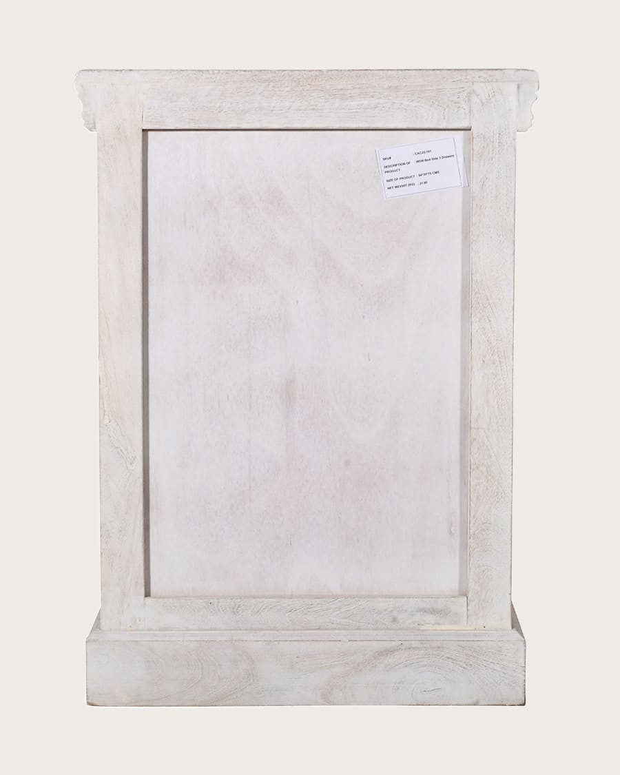 Viva - 3 drawer bedside table in solid carved mango wood