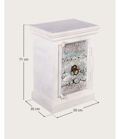 Viva - 1 door bedside table in solid carved mango wood