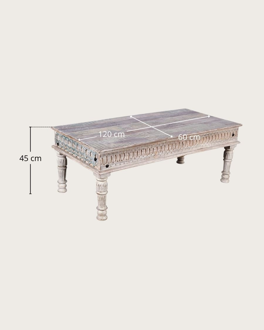 Aster - Table basse en bois massif de manguier sculpté