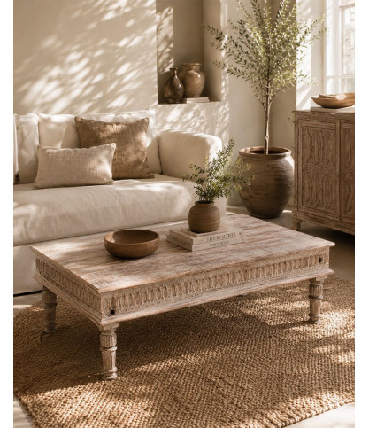Aster - Coffee table in solid carved mango wood