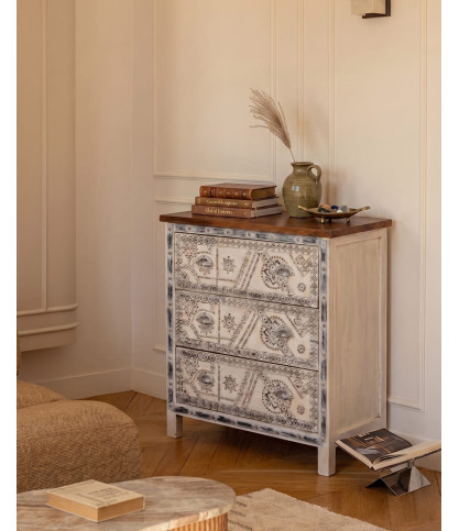 Blossom - Solid carved wood chest of drawers, 85 cm
