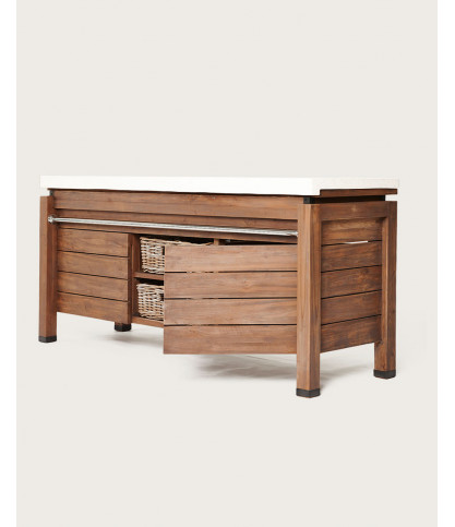 Harmonie - Teak and white terrazzo marble bathroom cabinet 165 cm