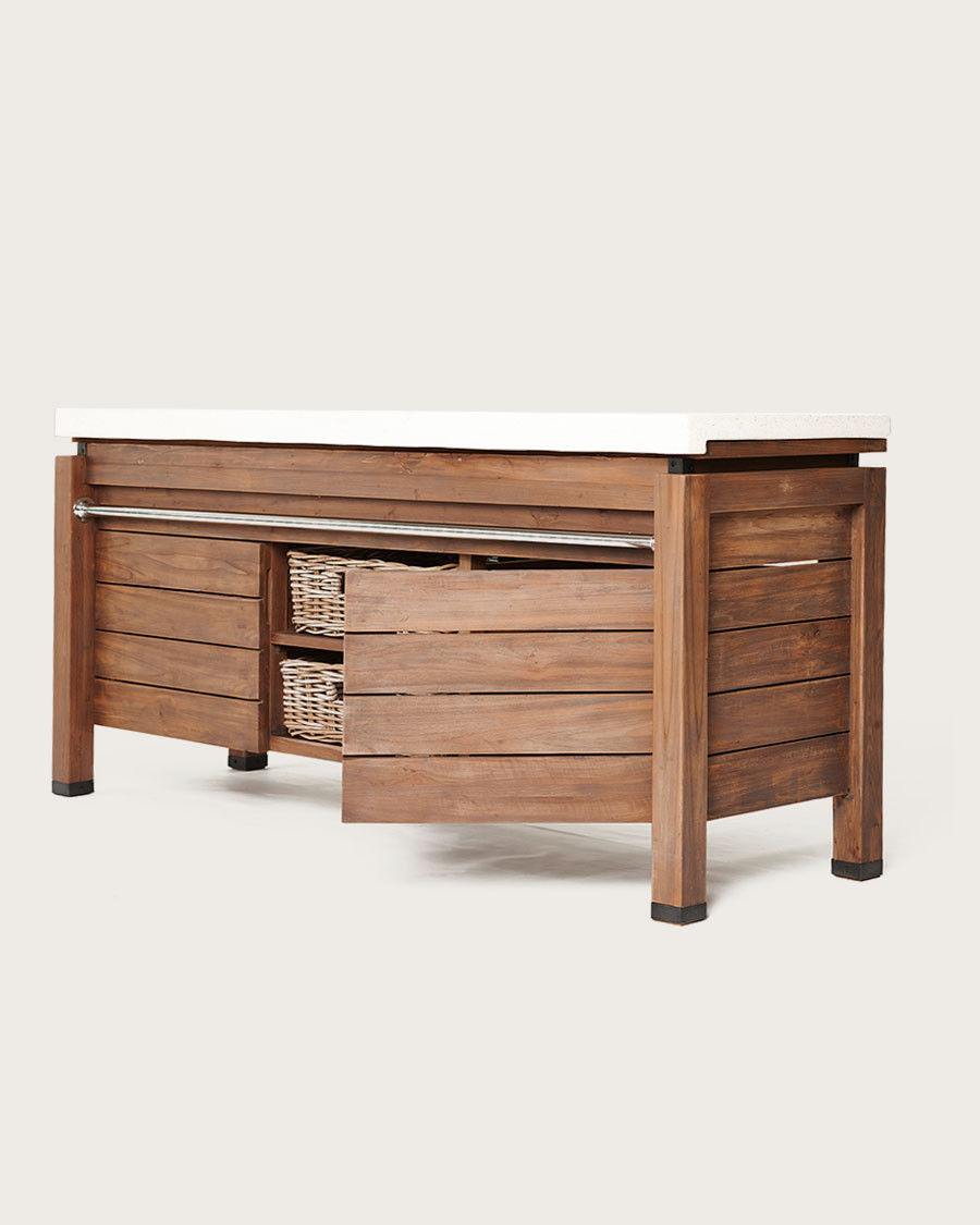Harmonie - Teak and white terrazzo marble bathroom cabinet 165 cm