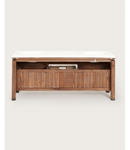 Harmonie - Teak and white terrazzo marble bathroom cabinet 165 cm