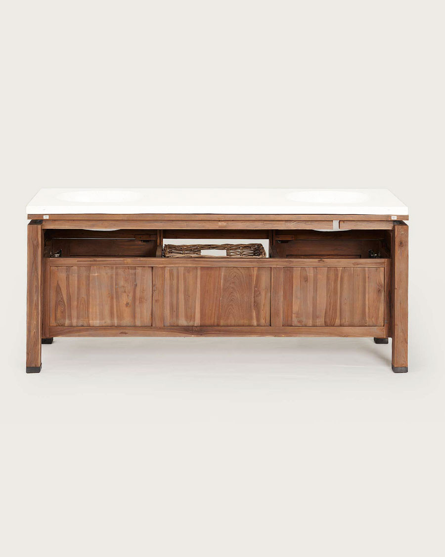 Harmonie - Badezimmerschrank aus Teakholz und weißem Terrazzomarmor 165 cm