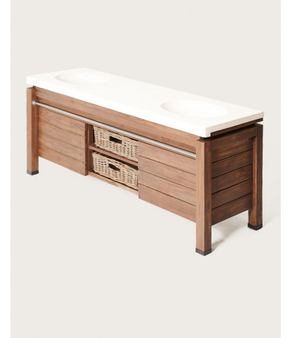 Harmonie - Badezimmerschrank aus Teakholz und weißem Terrazzomarmor 165 cm