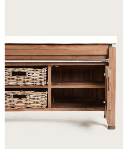 Harmonie - Badezimmerschrank aus Teakholz und weißem Terrazzomarmor 165 cm