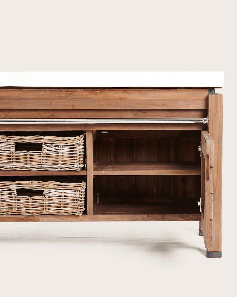 Harmonie - Teak and white terrazzo marble bathroom cabinet 165 cm