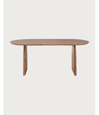 Vega - Oval acacia wood dining table, curved design base & minimalist style