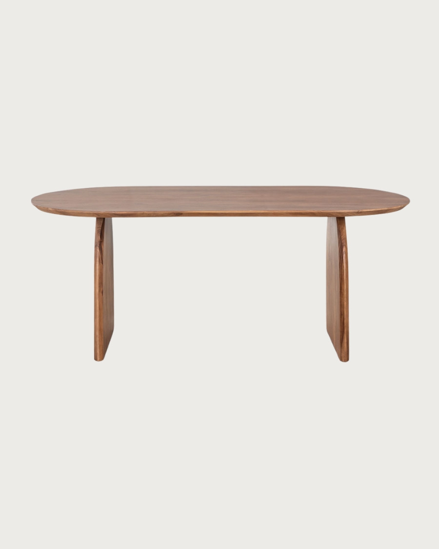 Vega - Oval acacia wood dining table, curved design base & minimalist style