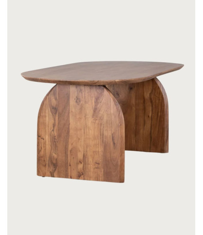 Vega - Oval acacia wood dining table, curved design base & minimalist style