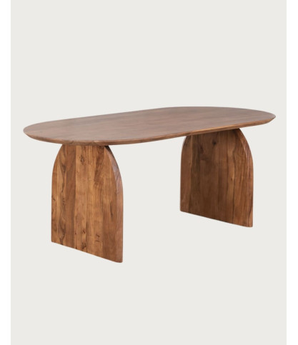 Véga - Table salle à manger ovale bois acacia, Piétement Design Courbe & Style Minimaliste