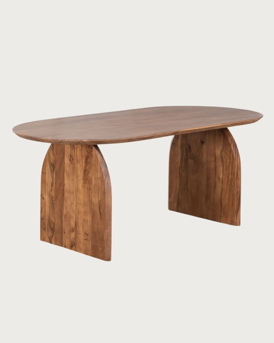 Vega - Oval acacia wood dining table, curved design base & minimalist style