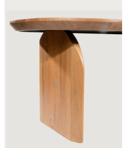 Vega - Oval acacia wood dining table, curved design base & minimalist style