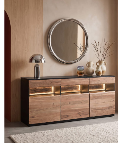 Leo - Niedriges Sideboard aus Akazienholz mit LED Beleuchtung