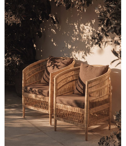 Lusso marron - Fauteuil de jardin en rotin avec coussin d'assise amovible marron