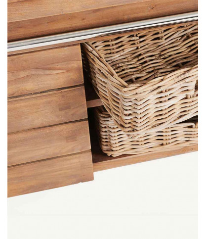 Harmonie - Badezimmerschrank aus Teakholz und weißem Terrazzomarmor 165 cm