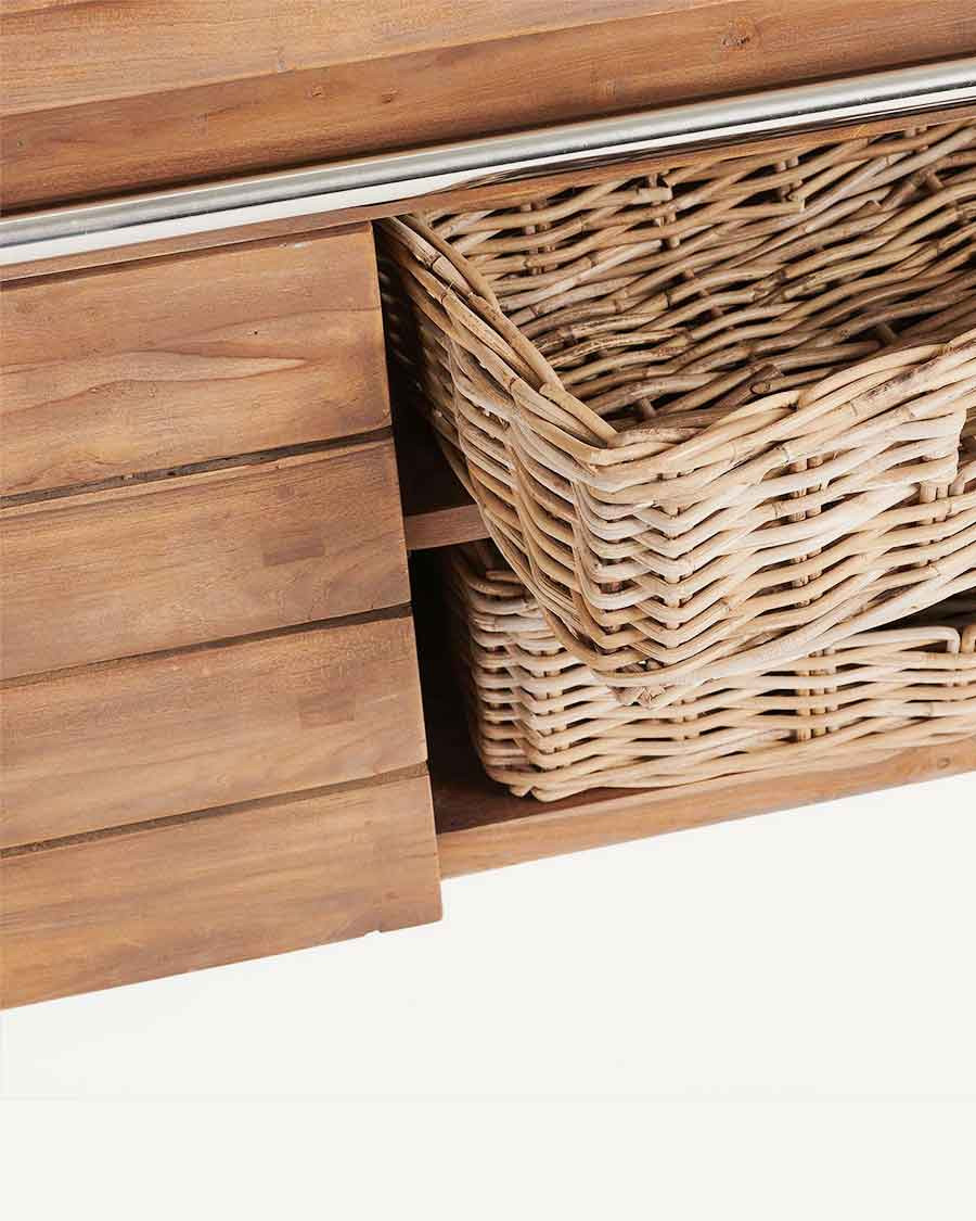 Harmonie - Badezimmerschrank aus Teakholz und weißem Terrazzomarmor 165 cm