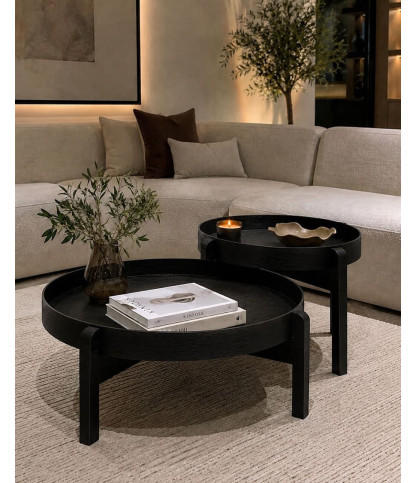 Gaby - Table basse ronde gigogne en métal noir
