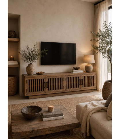 Lino - Meuble TV 4 portes en manguier massif 160 cm