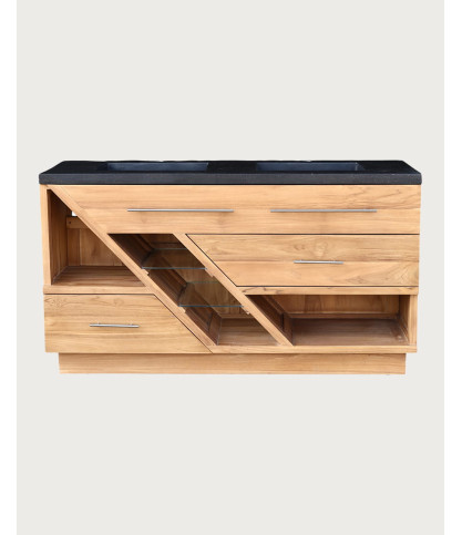 Diva - Mobile bagno in teak e marmo terrazzo nero, 145 cm