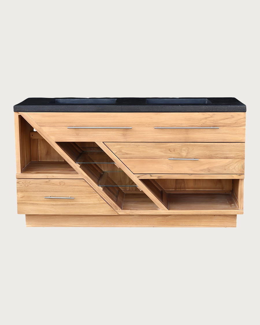 Diva - Mobile bagno in teak e marmo terrazzo nero, 145 cm